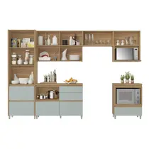 Cozinha Completa 7 Portas 7 Gavetas 100% MDF Nesher Rainha – Nature/Verde