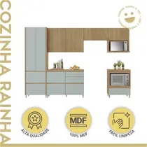 Cozinha Completa 7 Portas 7 Gavetas 100% MDF Nesher Rainha – Nature/Verde