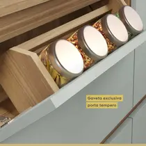 Cozinha Completa 7 Portas 7 Gavetas 100% MDF Nesher Rainha – Nature/Verde