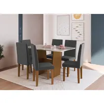 Conjunto Mesa de Jantar Toquio 6 Cadeiras Belize Indekes Off White Grafite
