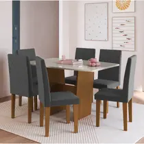 Conjunto Mesa de Jantar Toquio 6 Cadeiras Belize Indekes Off White Grafite