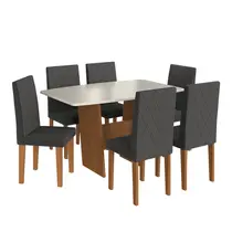 Conjunto Mesa de Jantar Toquio 6 Cadeiras Belize Indekes Off White Grafite