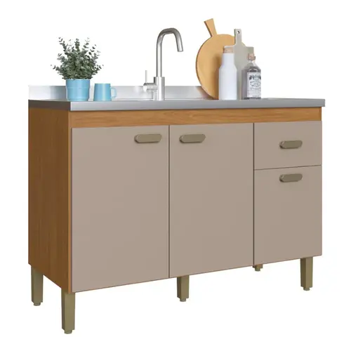 Balcão Pia 120cm 3 Portas 1 Gaveta Indekes Zurique