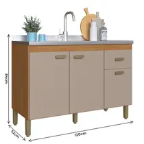 Balcão Pia 120cm 3 Portas 1 Gaveta Indekes Zurique