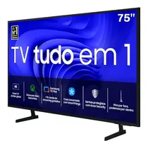 Smart TV 4K 75” Samsung LED UHD 75DU7700 Crystal Bluetooth com Comando de Voz HDR 3 HDMI 1 USB