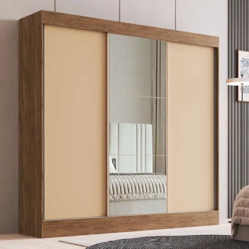 Guarda-Roupa Casal com Espelho 3 Portas de Correr 4 Gavetas 100% MDF Doripel Michigan 893331