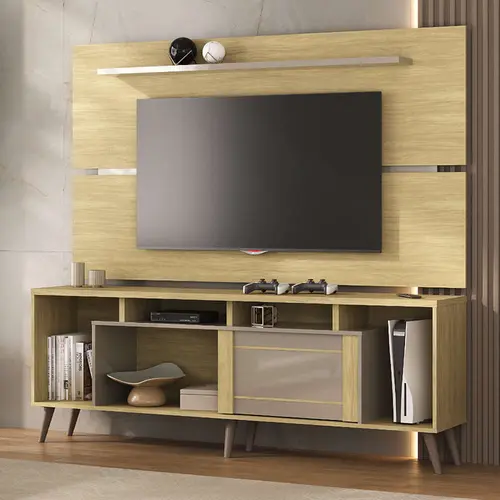 Rack com Painel para TV até 65 polegadas Atualle Roma – Wood Madeirado / Reflecta Brilho