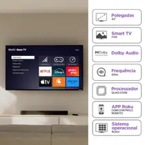 Smart TV 43” Multi DLED Full HD TL056M Roku TV com Assistente de Voz HDR 3 HDMI 2 USB