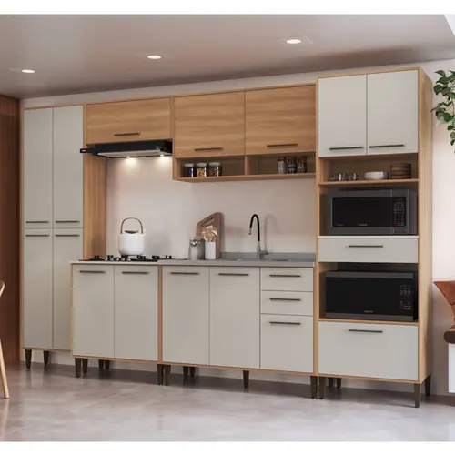 Cozinha Completa 15 Portas 3 Gavetas Delmarco Jade - Freijó/Arenas