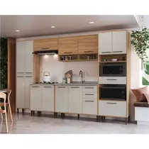 Cozinha Completa 15 Portas 3 Gavetas Delmarco Jade - Freijó/Arenas