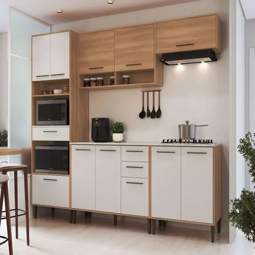 Cozinha Completa 11 Portas 3 Gavetas Delmarco Jade - Freijó/Arenas