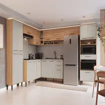 Cozinha Completa 18 Portas 3 Gavetas Delmarco Jade - Freijó/Arenas