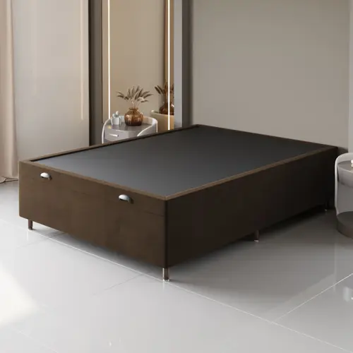 Base Baú para Cama Box Casal Vian Londres Veludo 138x188x35,5cm - Marrom
