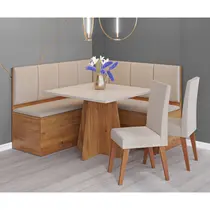 Conjunto Canto Alemão Baú com Mesa de Jantar e 2 Cadeiras Montreal Viero Mel Bronze/Off White