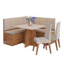 Conjunto Canto Alemão Baú com Mesa de Jantar e 2 Cadeiras Montreal Viero Mel Bronze/Off White