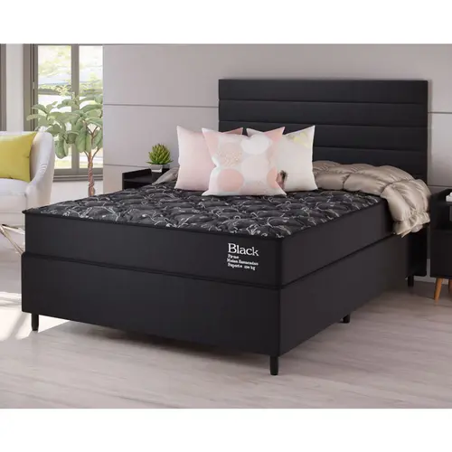 Cama Box Casal Vian Black Classic 138x188x64cm Molas Ensacadas - Preto