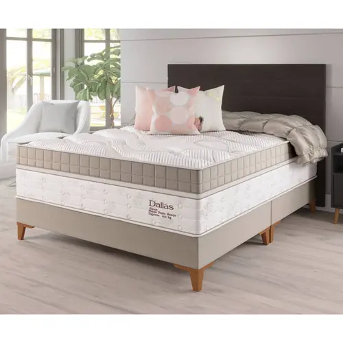 Cama Box Queen Vian Dallas Atuale 158x198x73cm Molas Ensacadas - Palha