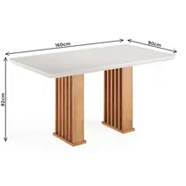 Conjunto Mesa de Jantar Munique 160x90cm com Vidro e 6 Cadeiras Lotus Viero – Mel/Blonde Off White