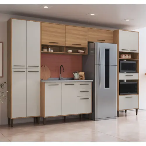 Cozinha Completa 13 Portas 3 Gavetas Delmarco Jade - Freijó/Arenas