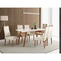 Conjunto Mesa de Jantar Onix com Vidro e 6 Cadeiras Grecia Madetal – Cappuccino/Bege