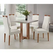 Conjunto Mesa de Jantar Milao com Vidro e 4 Cadeiras Grecia Madetal – Cappuccino/Bege