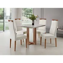 Conjunto Mesa de Jantar Milao com Vidro e 4 Cadeiras Grecia Madetal – Cappuccino/Bege