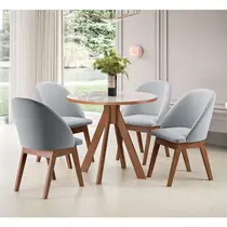 Conjunto Mesa de Jantar Dallas com Vidro e 4 Cadeiras Isis Madetal – Cappuccino/Cinza