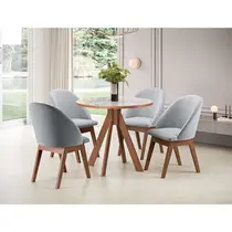 Conjunto Mesa de Jantar Dallas com Vidro e 4 Cadeiras Isis Madetal – Cappuccino/Cinza