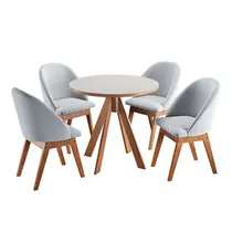 Conjunto Mesa de Jantar Dallas com Vidro e 4 Cadeiras Isis Madetal – Cappuccino/Cinza