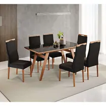 Conjunto Mesa de Jantar Onix com Vidro e 6 Cadeiras Grecia Madetal – Preto/Preto