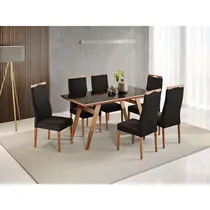 Conjunto Mesa de Jantar Onix com Vidro e 6 Cadeiras Grecia Madetal – Preto/Preto