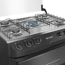 Fogão 5 Bocas Mueller MFI5BB com Mesa de Inox e Acendimento Automático Preto Fosco - Bivolt