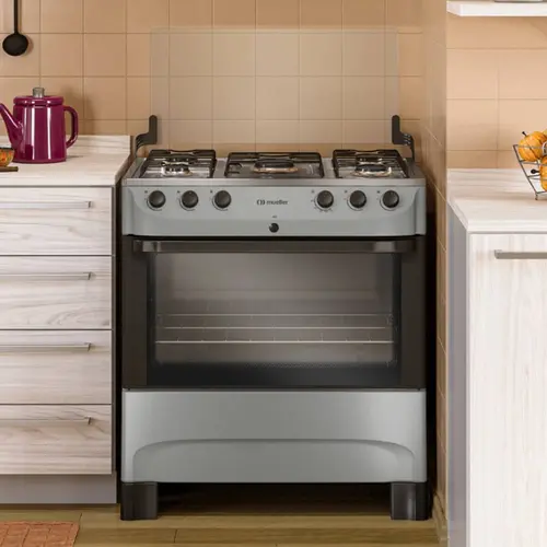 Fogão 5 Bocas Mueller MFI5BB com Mesa de Inox e Acendimento Automático Preto Fosco - Bivolt