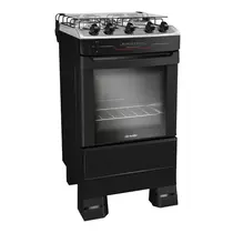 Fogão 4 Bocas Mueller MFI4BF com Mesa de Inox e Acendimento Automático Preto Fosco - Bivolt