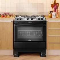 Fogão 5 Bocas Mueller MFI5BF com Mesa de Inox e Acendimento Automático Preto Fosco - Bivolt
