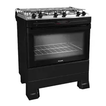Fogão 5 Bocas Mueller MFI5BF com Mesa de Inox e Acendimento Automático Preto Fosco - Bivolt