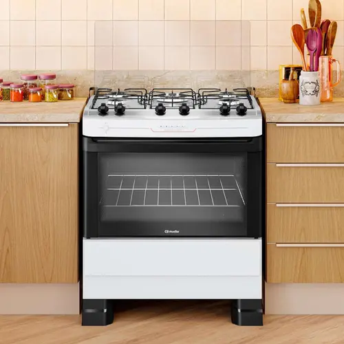 Fogão 5 Bocas Mueller MFI5BF com Mesa de Inox e Acendimento Automático Branco - Bivolt