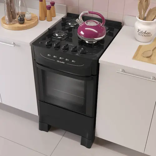 Fogão 4 Bocas Mueller MFV4BB com Mesa de Vidro e Acendimento Automático Preto Fosco - Bivolt