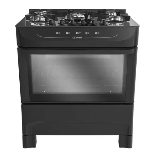Fogão 5 Bocas Mueller MFV5BB com Mesa de Vidro e Acendimento Automático Preto Fosco - Bivolt