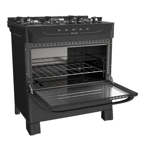 Fogão 5 Bocas Mueller MFV5BB com Mesa de Vidro e Acendimento Automático Preto Fosco - Bivolt