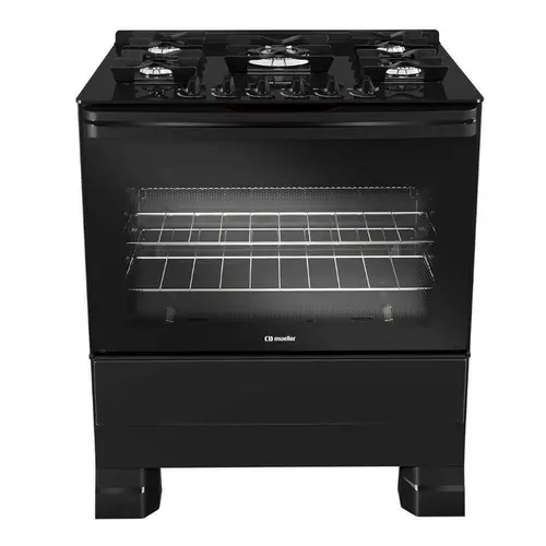 Fogão 5 Bocas Mueller MFV5BF com Mesa de Vidro e Tripla Chama Preto Fosco - Bivolt
