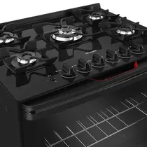 Fogão 5 Bocas Mueller MFV5BF com Mesa de Vidro e Tripla Chama Preto Fosco - Bivolt