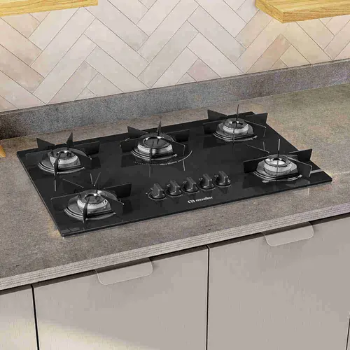 Cooktop 5 Bocas a Gás Mueller MCG5BB com Mesa de Vidro e Acendimento Superautomático Preto - Bivolt
