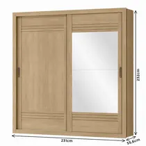 Guarda Roupa Solteiro com Espelho 2 Portas de Correr 4 Gavetas 100% MDF MX Móveis Tripoli