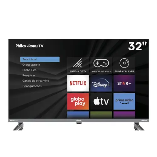 Smart TV 32” Philco LED HD PTV32K34RKGB Roku TV com Comando de Voz 2 HDMI 2 USB