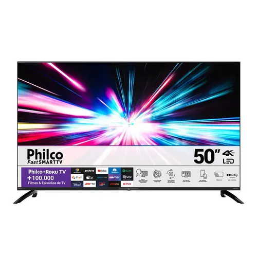 Smart TV 50” Philco LED UHD PTV50VA4REGB Roku TV com Comando de Voz HDR 3 HDMI 2 USB