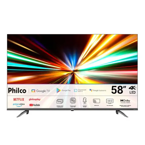 Smart TV 4K 58” Philco LED P58KGA Google TV com Comando de Voz HDR 3 HDMI 2 USB