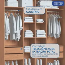 Guarda-Roupa Casal 2 Portas de Correr 4 Gavetas 100% MDF Castro Pontal 0920M