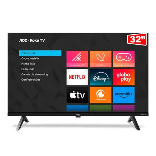 Smart TV 32” AOC DLED HD 32S5045/78G Roku TV com Comando de Voz HDR 3 HDMI 1 USB