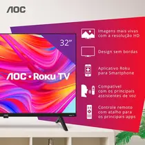 Smart TV 32” AOC DLED HD 32S5045/78G Roku TV com Comando de Voz HDR 3 HDMI 1 USB